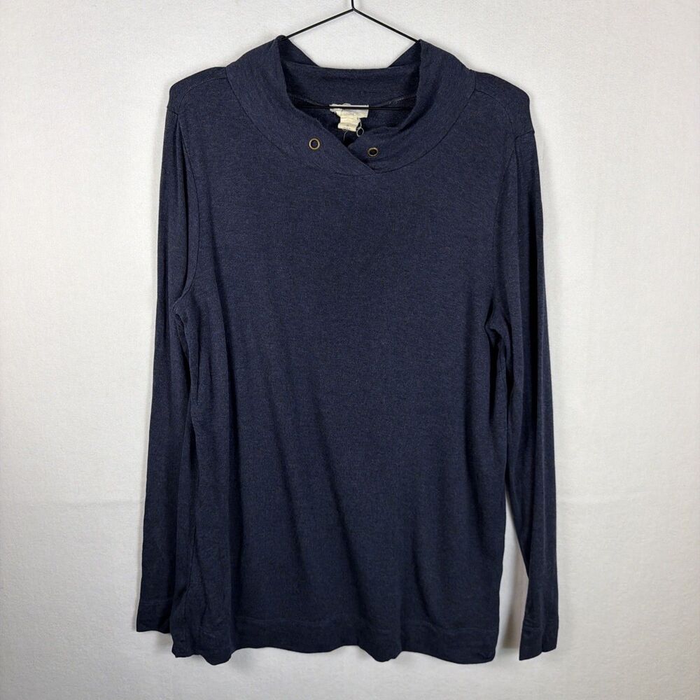 LOFT Womens Small S Navy Blue Mock Neck Long Sleeve Knit Shirt Casual Top